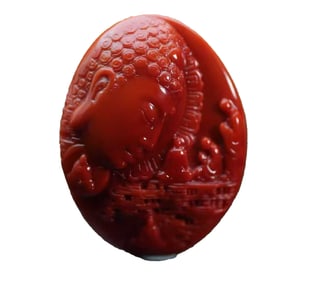 Superb Chinese Nanhong Agate Carved Buddha Pendant