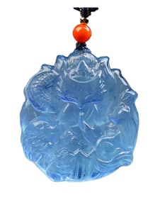 Beautiful Natural Aquamarine Carved Nine-tailed Fox Pendant