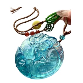 Beautiful Natural Aquamarine Carved Double Fish Pendant