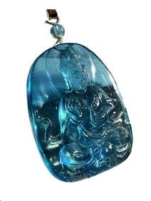 Beautiful Natural Aquamarine Carved Kwan-yin Pendant