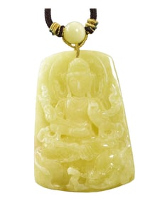 Beautiful Beeswax Carved Samantabhadra Pendant w Hand Woven Necklace