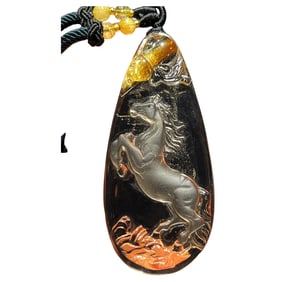 Exquisite Titanium Crystal Carved Fortune Horse Pendant