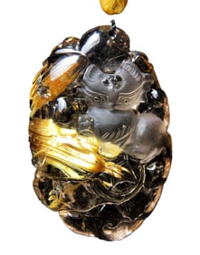 Exquisite Titanium Crystal Carved Nine-tailed Fox Pendant