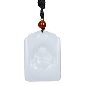 Superb Chinese Hetian Jade Low Relief Laughing Buddha Pendant