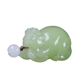 Superb Chinese Natural Hetian Jade Carved Fortune Pixiu Pendant
