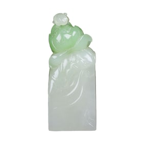 Superb Chinese Hetian Jade Carved Lotus Flower Seal