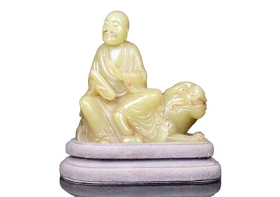 Superb Vintage Chinese Shoushan Stone Carved Arhat Statue