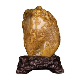 Superb Chinese Tianhuang Stone Carved Chi Dragon Seal Statue