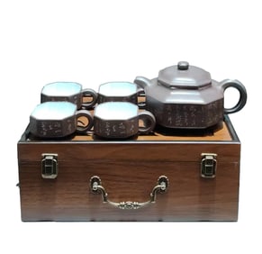 A Set  Antique Chinese Yixing Zisha Teapot w Cups