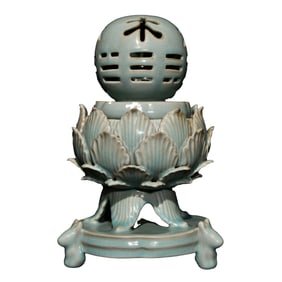 Openwork Chinese Ru Kiln Lotus Flower Porcelain Incense Burner