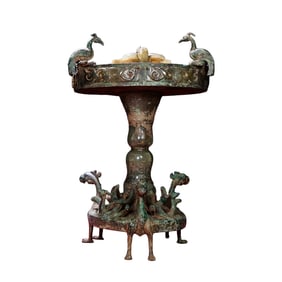 Vintage Chinese Bronze Hetian Jade Statue