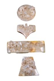 A Set Vintage Chinese Hetian Jade High Relief Chi Dragon Sword Ornament