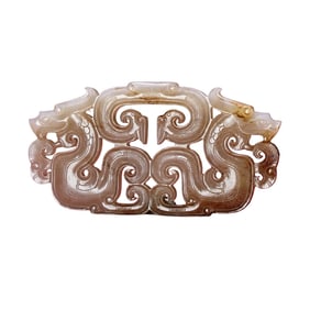 Openwork Vintage Chinese Hetian Jade Carved Double Dragon Pendant