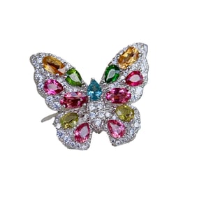 Beautiful 925 Silver Inlay Tourmaline Butterfly Ring