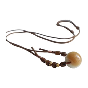Chinese Hetian Jade Bead Pendant w Chenxiang Wood Beads Necklace