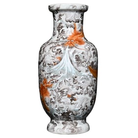 Chinese Mocai + Iron Red Glaze Fortune Dragon Design Porcelain Vase