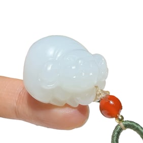 Superb Chinese White Hetian Jade Carved Fortune Pig Pendant
