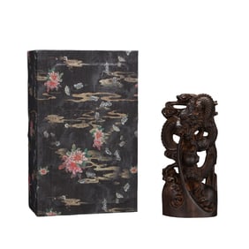 Vintage Chenxiang Wood Carved Fortune Dragon Statue