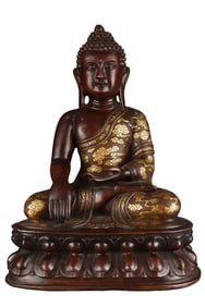 Vintage Chinese Gilt Gold Copper Siddhartha Buddha Statue