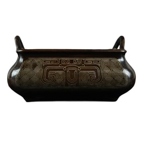 Vintage Chinese Copper Inlay Silver Wires Double Ear Incense Burner