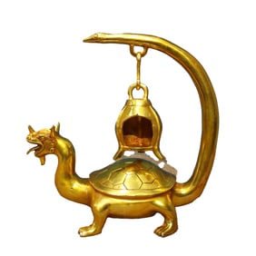Vintage Chinese Gilt Gold Copper Dragon Turtle Palace Lantern