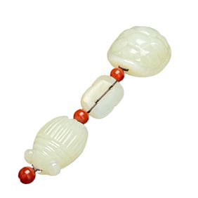 Chinese Hetian Jade Carved Fortune Cicada & Turtle Shell Pendant