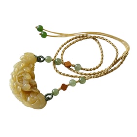 Chinese Hetian Jade Carved Lotus Flower Pendant