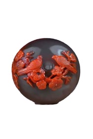 Superb Chinese Nanhong Agate Carved Plum Flower & Magpie Pendant