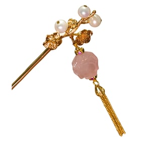 Beautiful Silver Plated Gilt Gold Inlay Pearl & Pink Crystal Hair Decoration