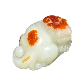 Superb Chinese Hetian Jade Carved Fortune Pixiu Statue