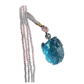 Beautiful Natural Aquamarine Carved Fortune Toad Pendant