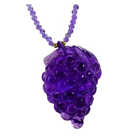 Beautiful Amethyst Carved Grape Pendant w Hand Woven Beads Necklace