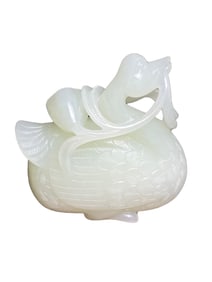 Superb Chinese White Hetian Jade Carved Swan Statue
