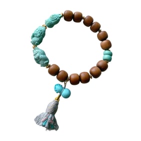 Hand Woven 18K Gold Buckle Sandalwood & Turquoise Beads Bracelet
