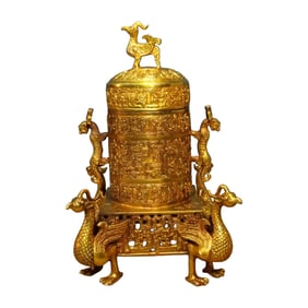 Vintage Chinese Gilt Gold Copper Phoenix Pot Statue