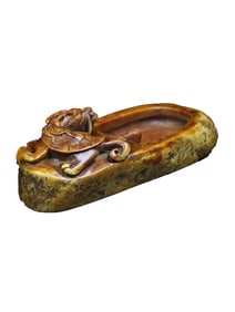 Vintage Chinese Shoushan Stone Carved Dragon Turtle Writing-Brush Washer