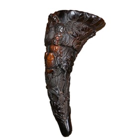 Vintage Ox Horn Carved Carp & Lotus Flower Statue