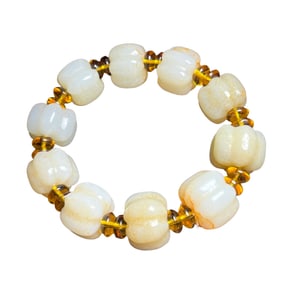 Hand Woven Chinese Hetian Jade Carved Pumpkin Beads Bracelet