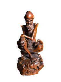 Vintage Chinese Boxwood Wood Carved Arhat Statue