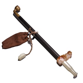 Vintage Wood Inlay Hetian Jade Tobacco Pipe