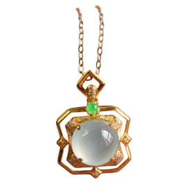 Exquisite 18K Gold Inlay Jadeite Lucky Pendant