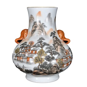 Chinese Moncai Mountain River Scene Design Porcelain Vase