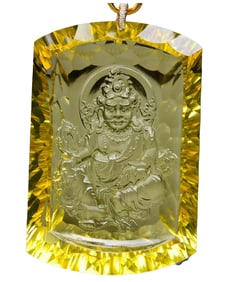 Exquisite Yellow Crystal Carved Yellow Jambhala Pendant w Hand Woven Beads Necklace