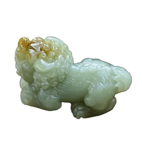 Superb Chinese Hetian Jade Carved Fortune Lion Statue
