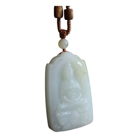 Superb Chinese White Hetian Jade Carved Kwna-yin Pendant