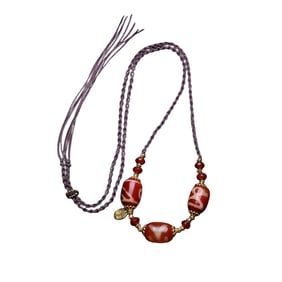 Old Tibetan Agate Lucky Pendant w Hand Woven Necklace