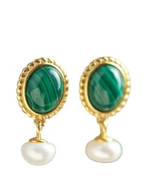 A Pair Beautiful Silver Plated Gilt Gold Inlay Malachite Earring