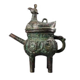 Vintage Chinese Bronze Phoenix Wine Pot