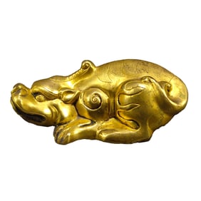 Vintage Chinese Gilt Gold Copper Fortune Beast Statue