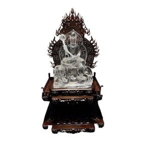Exquisite White Crystal Carved Samantabhadra Statue